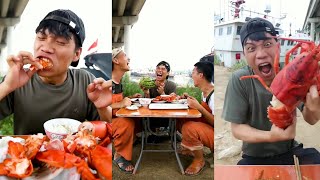 Funny chinese fisherman eating seafood  Funny video Mukbang 3 [upl. by Ordisi]