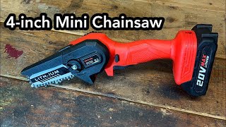 4 inch mini chainsaw review and test [upl. by Bueschel]