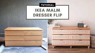 IKEA MALM Dresser FLIP  Rattan Drawers  Legs  STEP BY STEP [upl. by Ryann369]