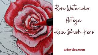 Rose Watercolor in Arteza Real Brush Pens 1 [upl. by Gawain]