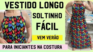 VESTIDO LONGO SOLTINHO COM REGULAGEM FÁCIL PARA INICIANTES NA COSTURA DIY SEM MOLDE costura dress [upl. by Notak43]