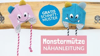 Monstermütze nähen  gratis Schnittmuster für eine Kindermütze aus Wollwalk [upl. by Inat]