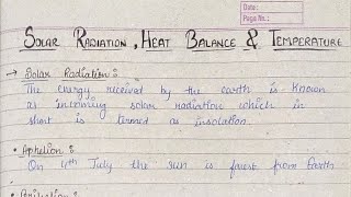 Handwritten notes of Solar radiation heat balance and temperature class 11 [upl. by Paulo268]