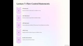 Lecture 7 Flow Control Statements ifelifwhilebreakcontinueVTUBPLCK105B205B [upl. by Derreg]