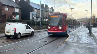 Sheffield Supertram 107 departs Leppings Lane with a Yellow Route Service to Meadowhall [upl. by Nyvrem]