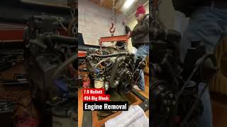 Vintage Hallett Boat  454 Big Block Engine Removal  in for service [upl. by Bendix135]