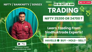 🔴 LIVE TRADING Nifty 25200 OR 24700  Watch Nifty BankNifty Sensex 09 th OCTSindhuktrade 9 AM [upl. by Ise552]