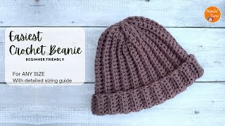 Easy Crochet Beanie for Beginners  Basic Ribbed crochet hat pattern for Menwomen ANY SIZE [upl. by Selin67]