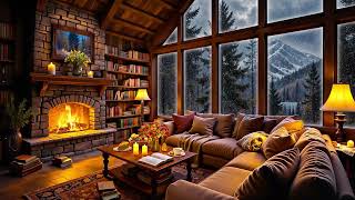 Cozy Winter Cabin Ambience 🔥 Relaxing Jazz Music Snowfall and Crackling Fireplace for Study Sleep [upl. by Eseila476]