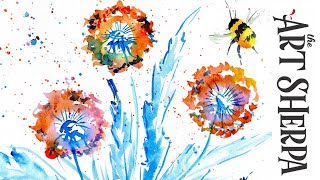 EASY DANDELION FLOWER AND BEE How to Paint Watercolor Step by step  The Art Sherpa [upl. by Hau243]