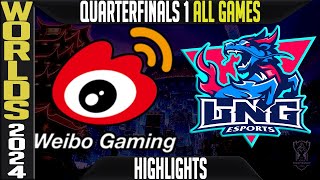 WBG vs LNG Highlights ALL GAMES  LoL Worlds 2024 Quarterfinals  Weibo Gaming vs LNG Esports [upl. by Aronle]