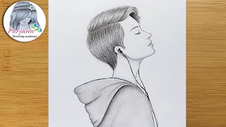 How to Draw a Boy with earphones  for beginners  Pencil Sketch Tutorial  Boy Drawing [upl. by Friday656]