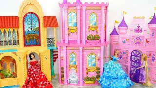 Barbie Princess doll Pink Castle Unboxing Morning with Rapunzel putri Barbie Kastil Princesa Castelo [upl. by Eizzil22]