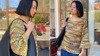 Crochet howto Oversized GRANNY STITCH SWEATER tutorial 🍂 [upl. by Furlong]