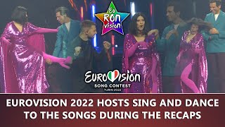 Eurovision 2022 hosts sing and dance to the songs during the recaps [upl. by Dougald]