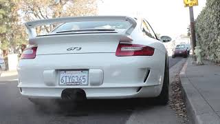 2007 Porsche GT3 before and after Sharkwerks bypass  Cold start rev and drive off [upl. by Chapland]