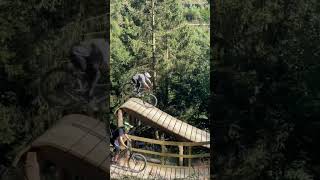 Sending the wooden feature at Green hill bike park mtb mountainbikejumps goodtimes germany [upl. by Ynavoeg850]