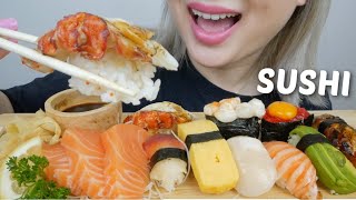 SUSHI ASMR Classic Assorted Nigiris with Salmon Sashimi No Talking Eating Sounds  NE Lets Eat [upl. by Ynetruoc685]