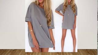 S4XL Women Short Sleeve Chiffon Loose Mini Dress Long Tops Blouse TShirt Dress [upl. by Justis]