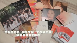 Twice With Youth Unboxing  ALL Versions amp JYP POBS ♡ [upl. by Solegna77]