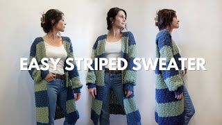 How to Make This Easy Striped Crochet Sweater [upl. by Nomla]