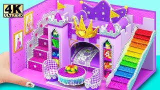 DIY Barbie Luxury Bedroom in Purple Castle from Cardboard for Upper Class ❤️ DIY Miniature House [upl. by Louie]