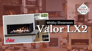 Valor LX2 Corner Gas Fireplace  Burning at our Whitby Showroom 2200LKN [upl. by Lemieux]