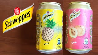 Schweppes GOLD pineapple vs peach Egypt flavored carbonated malt drink comparison [upl. by Goldfarb]