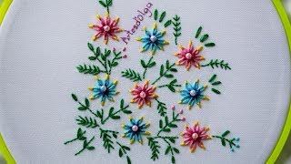 Hand Embroidery 3 color Lazy daisy stitch Flowers Flores en puntada margarita tricolorArtesdOlga [upl. by Ayifa]