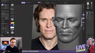 Willem Dafoe Likeness Sculpting in ZBrush Live Stream [upl. by Horbal]