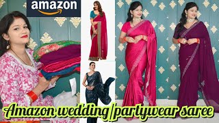 AMAZON WEDDINGPARTYWEAR DESIGNER SAREE HAUL AFFORDABLE DESIGNER SAREE REVIEW [upl. by Kaila311]