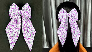 Beautiful Bow with Long Tail Chiffon fabric Bow Clip How to make Bow Hair Clip [upl. by Karin]