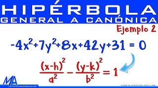 Pasar de la ecuación General a la Canónica de la Hipérbola  Ejemplo 2 [upl. by Severson]