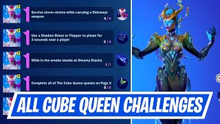 All Cube Queen Quest Challenges in Fortnite  How to Unlock Cube Queen Skin Styles All Rewards [upl. by Janenna]