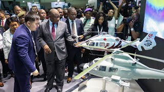 South Africas president tours the African Aerospace and Defence expo [upl. by Ayres]