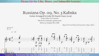 Russiana Op 119 No 3 Kalinka John W Duarte Arr for Classical Guitar with Tab [upl. by Bryana236]