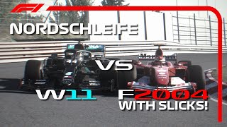 F1 2020 Mercedes W11 vs Ferrari F2004 with Slick Tyres  NORDSCHLEIFE Clash of the Titans [upl. by Niac]