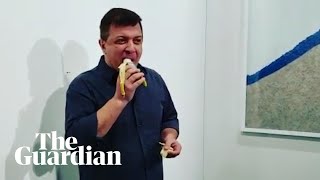 Hungry performance artist eats 120000 banana art installation [upl. by Berna341]