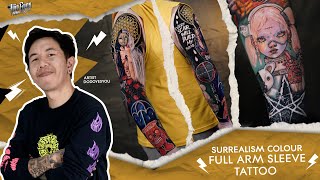 Surrealism Colour  Full Arm Sleeve Tattoo [upl. by Baillieu]