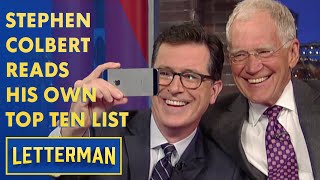 Stephen Colbert Reads His Own Top Ten List  Letterman [upl. by Leeann]