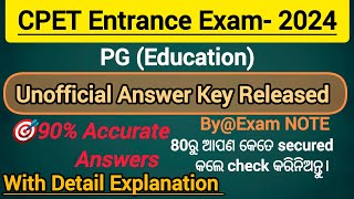 CPET Entrance Exam 2024  Unofficial Answer key  PGEducation  Answer with detail explanation [upl. by Helsell]