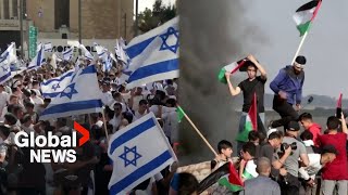 Jerusalem Day Israelis celebrate as Palestinians rally against flag march [upl. by Eiddam]