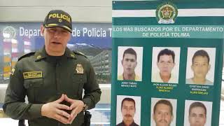 Coronel William Castaño subcomandante de Policía Tolima presenta el Cartel II de los más buscados [upl. by Rawna]