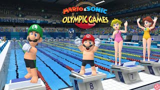 Mario amp Sonic At The Olympic Games Tokyo 2020 Swimming  Mario Peach Luigi Sonic Wario  Gameplay [upl. by Ynohtnad692]