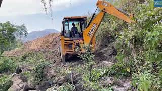 Riverside Road Work Cutting Gravelly Hillside with Full of Boulders [upl. by Shenan]