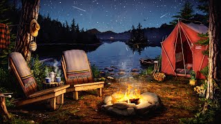 Campfire by the Lake Ambience with Crickets Owls Water amp Night Sounds for Relaxation amp Sleep [upl. by Eivla427]