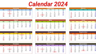 Calendar 2024 with Holidays  Kalendar 2024  Hindu festival with holidays 2024  New Calendar 2024 [upl. by Hastings949]