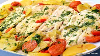 Filetes de Merluza al Horno con Patatas y Verduras Receta Fácil de Pescado al horno [upl. by Enimzaj146]