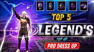 TOP 5 LEGENDS UNIQUE PRO DRESS COMBINATION 🔥  NEW EXPENSIVE DRESS COMBINATION NEW DRESS UP IN FF [upl. by Caraviello]