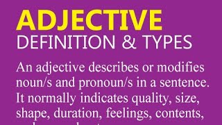 Definition and types of Adjectiveparts of Speech [upl. by Aikel]